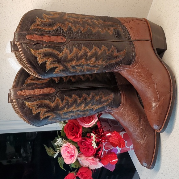 Men TONY LAMA MT0102 smooth quill ostrich leather western style boots (sz 8.5D) - Picture 2 of 10